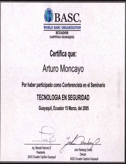 Certificado Ing. Arturo Moncayo