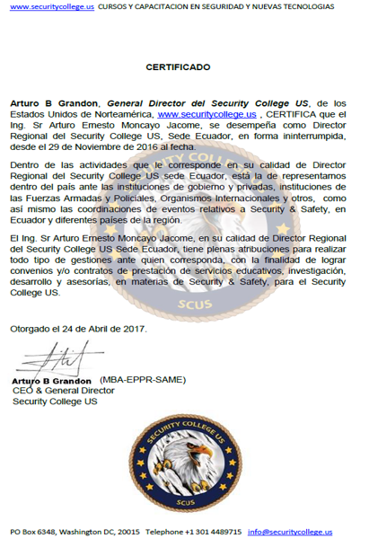 Certificado Ing. Arturo Moncayo