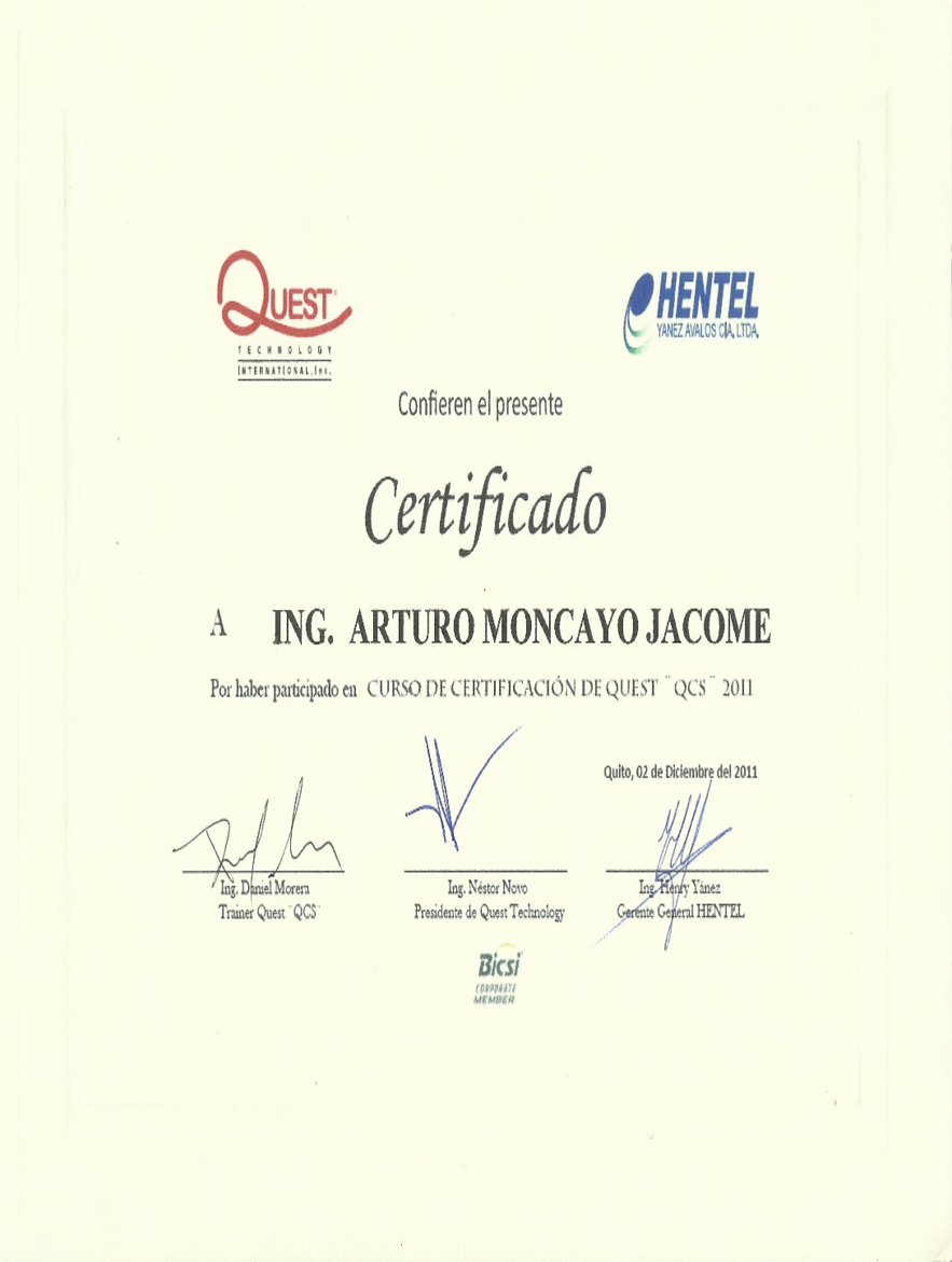Certificado Ing. Arturo Moncayo