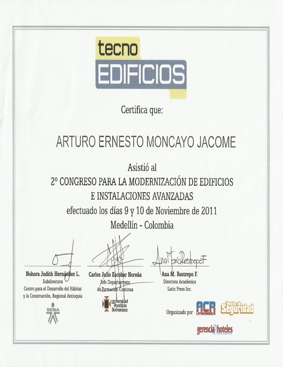 Certificado Ing. Arturo Moncayo