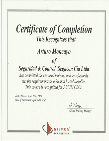 Certificado Ing. Arturo Moncayo
