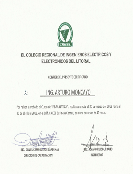 Certificado Ing. Arturo Moncayo